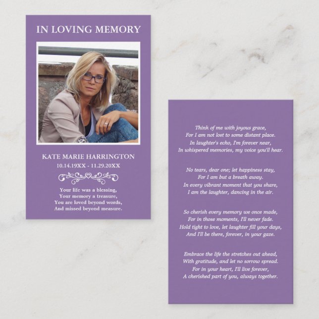 Simple Modern Photo Funeral Card (Front/Back)