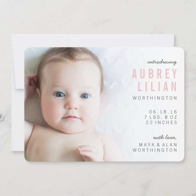 Simple Modern Photo Girl Birth Announcements (Front)