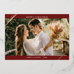 Simple Modern Photo Gold Foil Bow Holiday Card