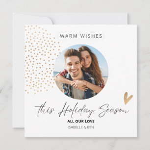 Simple Modern Photo Gold Heart Holiday  Card