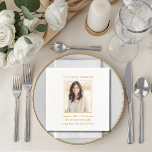 Simple Modern Photo Gold Script Funeral Memorial Napkin