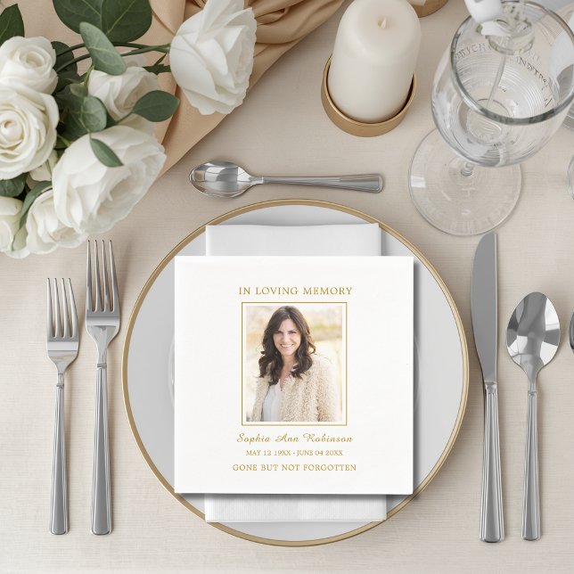 Simple Modern Photo Gold Script Funeral Memorial  Napkin (Creator Uploaded)