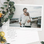 Simple Modern Photo Gold Thank You Wedding Postcard<br><div class="desc">This simple, stylish modern photo wedding thank you postcard template features your names and date beneath your photo along with 'LOVE & THANKS' highlighted in an elegant gold tone called California Gold. The other text on the front is a slightly softened black. You might choose to change the font, punctuation...</div>