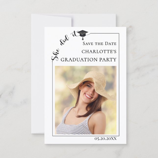 Simple modern photo Graduation party Save the Date (Front)