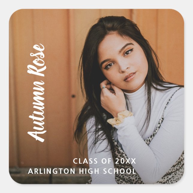 Simple Modern Photo Graduation Square Sticker (Front)