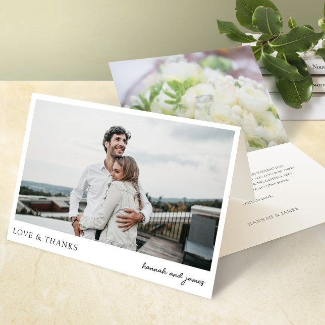 Simple Modern Photo Love and Thanks Wedding Thank You Card (Creator Uploaded)