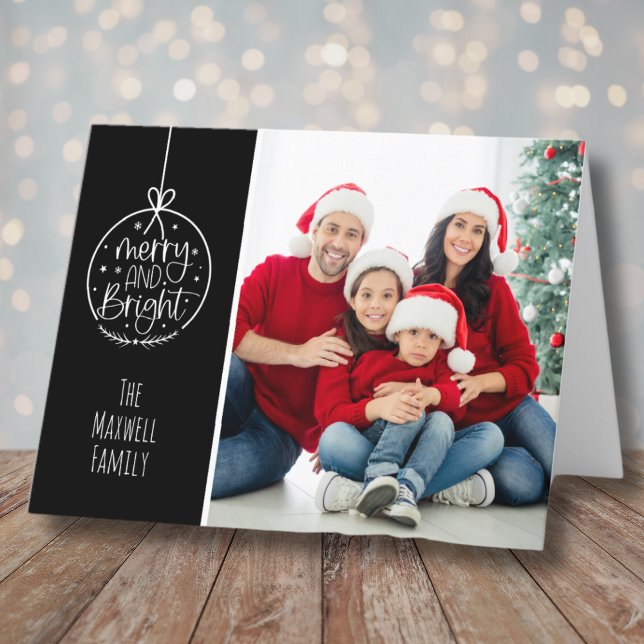 Simple Modern Photo Merry Bright Christmas Holiday Card (Simple Modern Photo Merry Bright Christmas Holiday Card)