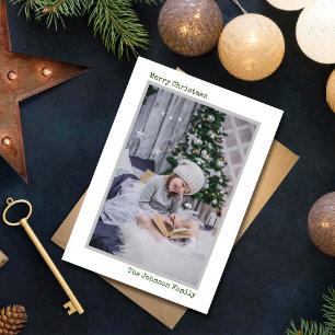 Simple Modern Photo Merry Christmas Typewriter Holiday Card