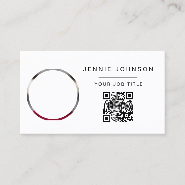 Simple Modern Photo Minimal QR CODE Business Card (Front)