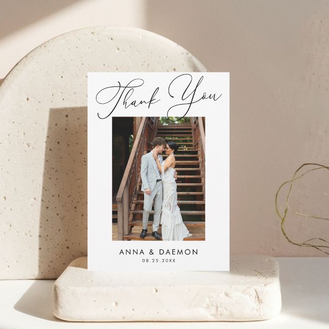 Simple Modern Photo Note Minimalist Script Wedding Thank You Card (Creator Uploaded)