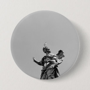 Simple, modern photo of seagull on top of statue 7.5 cm round badge