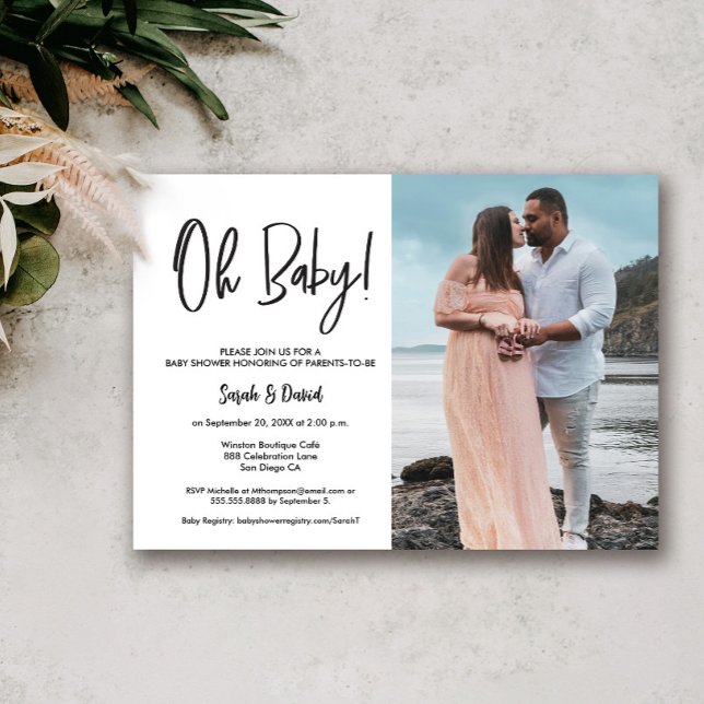 Simple Modern Photo Oh Baby Couple Shower Invitation (Oh Baby couple photo baby shower invitation.)