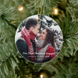 Simple Modern Photo Our First Christmas Engaged Ceramic Tree Decoration