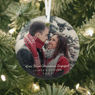 Simple Modern Photo Our First Christmas Engaged Glass Tree Decoration