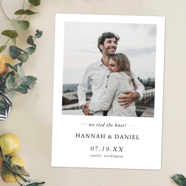 Simple Modern Photo Personalised Elopement Wedding Announcement (Creator Uploaded)