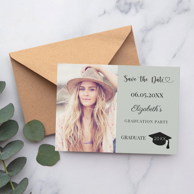 Simple modern photo sage green Graduation Save The Date (Creator Uploaded)