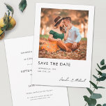 Simple Modern Photo Save the Date Wedding Card<br><div class="desc">This simply chic photo wedding save the date flat card template features an elegant, minimalist, modern design. The front features your photo and your location and date below it, Along with SAVE THE DATE in uppercase letters and your first names in a relaxed script that adds a warm, familiar flair...</div>