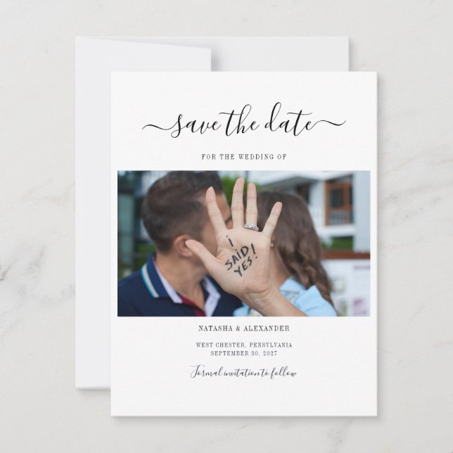 Simple Modern Photo Script Save the Date (Front)