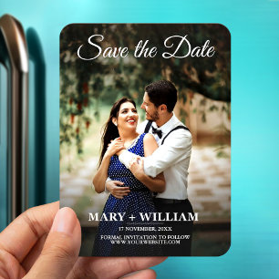Simple modern photo script save the date wedding magnet