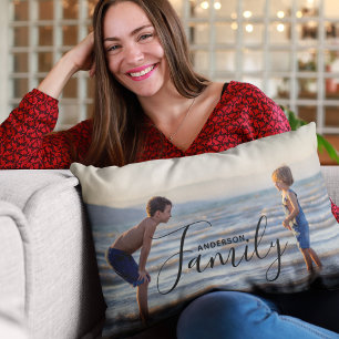 Simple Modern Photo Template Custom Family Name Lumbar Cushion