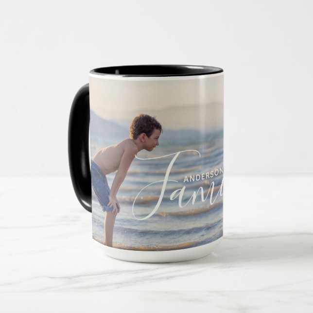 Simple Modern Photo Template Custom Family Name Mug (Front Left)