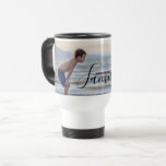 Simple Modern Photo Template Custom Family Name Travel Mug<br><div class="desc">Simple Modern Photo Template Custom Family Name Coffee Travel Mug features your favourite photo with your personalised family name. Makes a fantastic gift for Christmas,  birthday,  anniversary,  Mother's Day,  Father's Day,  Grandparents Day and more. Personalise by editing the text in the text box provided. Designed by ©Evco Studio www.zazzle.com/store/evcostudio</div>