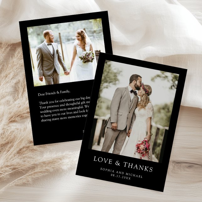 Simple Modern Photo Wedding Black Thank You Card (Creator Uploaded)