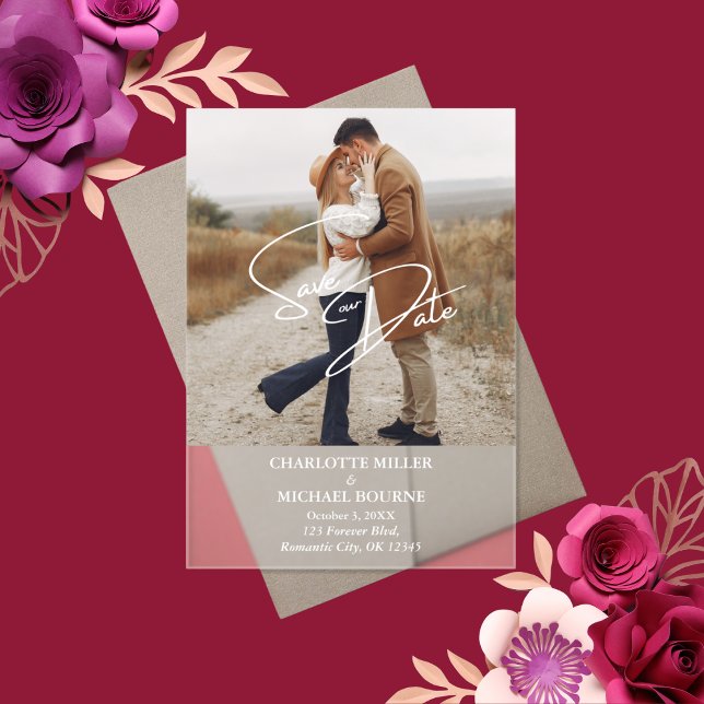 Simple Modern Photo Wedding Save The Date Acrylic Invitations (Creator Uploaded)