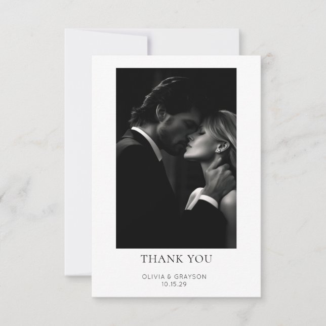 Simple Modern Photo Wedding Thank You Card  (Front)