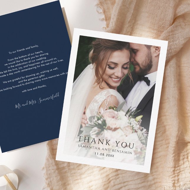 Simple Modern Photo Wedding Thank You Card (Simple Modern Photo Wedding Thank You Note Card)
