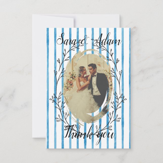 Simple Modern Photo Wedding Thank You Card W Note (Front)