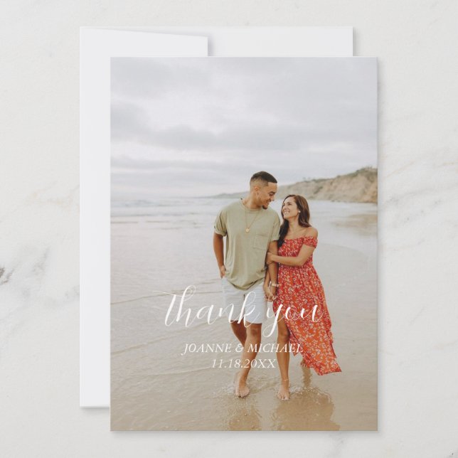 Simple Modern Photo Wedding Thank You Card W Note (Front)