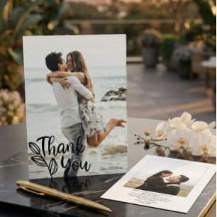 Simple Modern Photo Wedding Thank You Card W Note
