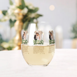 Simple Modern Photo Wedding Thank You Stemless Wine Glass