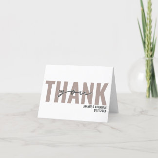 Simple Modern Photo Wedding White & Brown Thank You Card