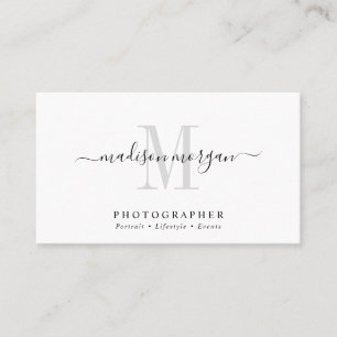 Simple Modern Photographer Script Monogram Business Card
