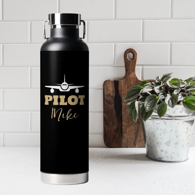 Simple Modern PILOT Typography, Gold Black, Custom Water Bottle (Creator Uploaded)