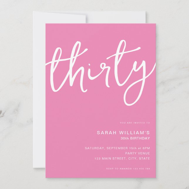Simple Modern Pink 30th Birthday Invitation (Front)