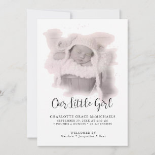 Simple Modern Pink Baby Girl Photo Announcement