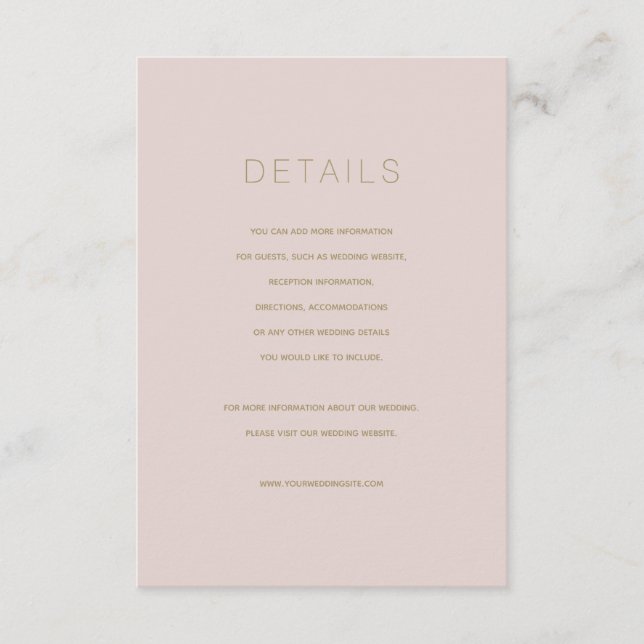 Simple Modern Pink Beige Wedding Details Card (Front)