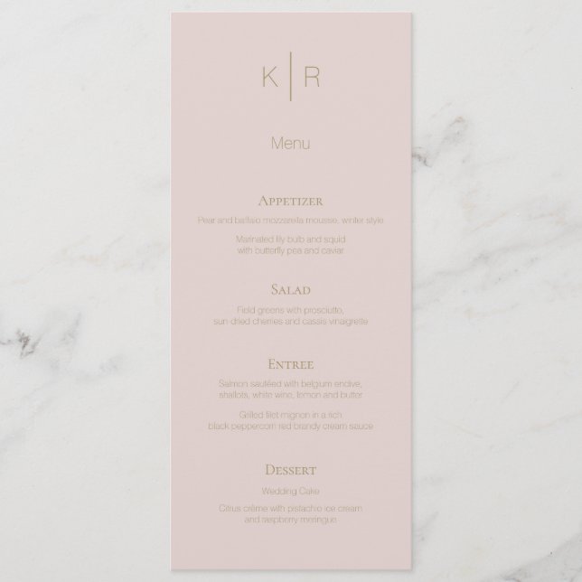 Simple Modern Pink Beige Wedding Menu Card (Front)