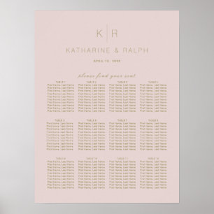 Simple Modern Pink Beige Wedding Seating Chart