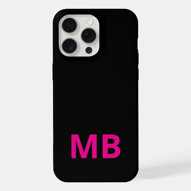 Simple Modern Pink Black Initial Monogram iPhone Case (Back)