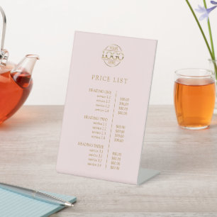 Simple Modern Pink Business Logo Menu Price List Pedestal Sign