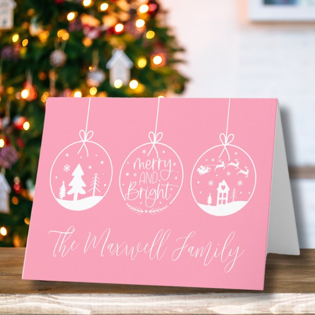 Simple Modern Pink Christmas Holiday Card (Simple Modern Pink Merry And Bright Holiday Card)