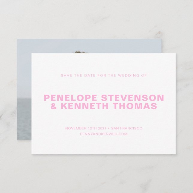 Simple Modern Pink Engagement Photo Wedding Save The Date (Front/Back)