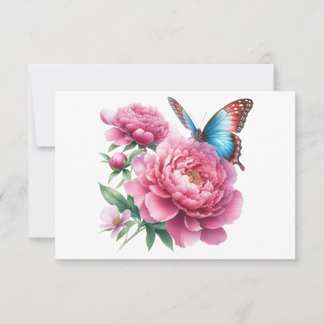 Simple Modern Pink Floral Butterfly Flat Card (Front)
