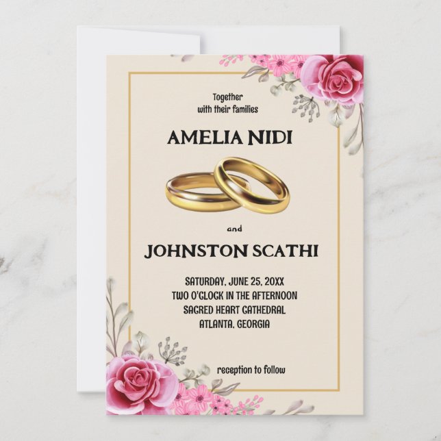Simple Modern Pink floral  Invitation (Front)