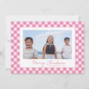 Simple Modern Pink Gingham Christmas Card