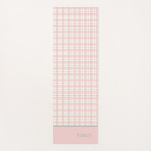Simple Modern Pink Girly Plaid Custom Name Yoga Mat